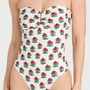 NWT RHODE Floral One Piece - Red and Green on White XS